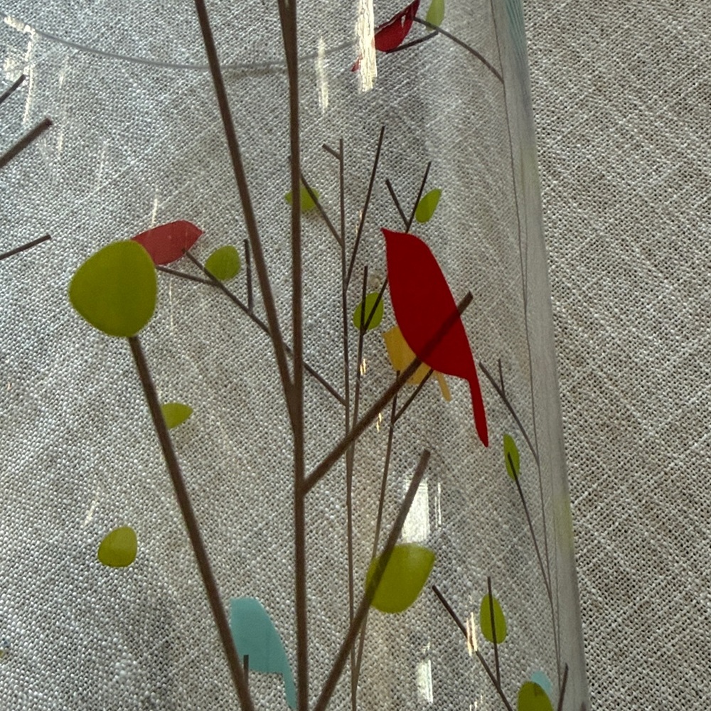Tall cylindrical decorative tall vase, hand painted birds. - Picture 4 of 5